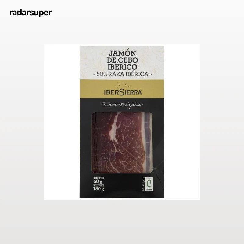 Estuche de Jamón de Cebo Ibérico 50% Raza Ibérica en lonchas IberSierra sin gluten y sin lactosa 3 sobres de 60 g