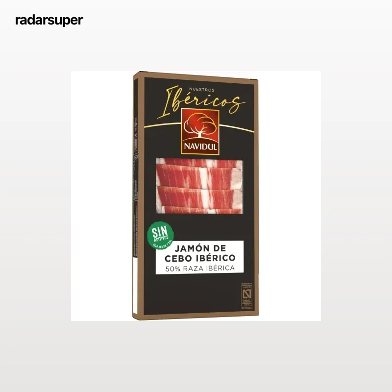 Estuche de Jamón de Cebo Ibérico 50% Raza Ibérica en lonchas Navidul pack de 4 sobres de 40 g