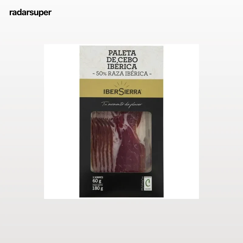 Estuche de Paleta de Cebo Ibérica 50% Raza Ibérica en lonchas IberSierra sin gluten y sin lactosa 3 sobres de 60 g