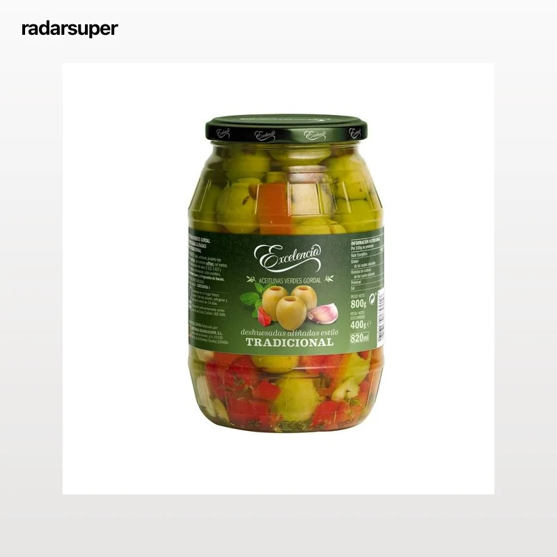 EXCELENCIA Aceitunas verdes gordal aliñadas sin hueso frasco de 400 g.