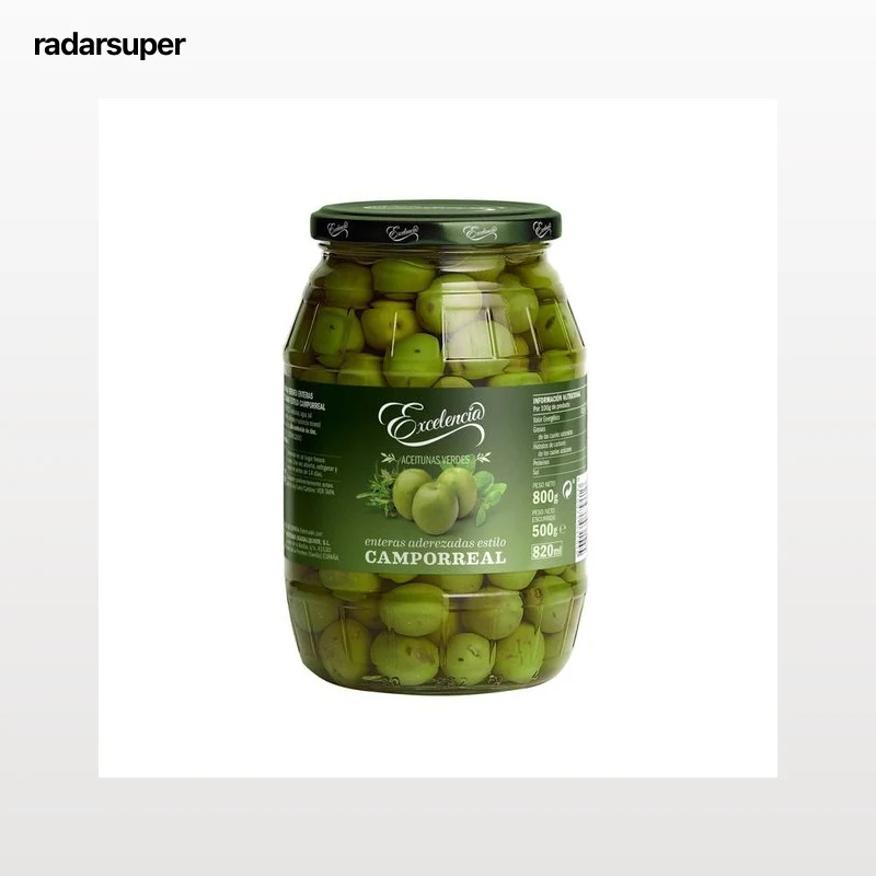 EXCELENCIA Aceitunas verdes con hueso al estilo Camporreal, 500 g.