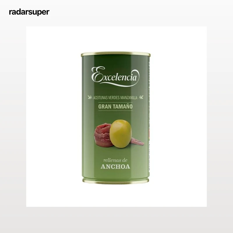 EXCELENCIA Aceitunas verdes manzanilla rellenas de anchoa lata de 150 g.