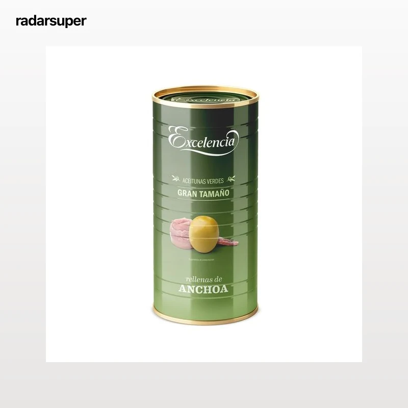 EXCELENCIA Aceitunas verdes manzanilla rellenas de anchoa lata de 600 g.