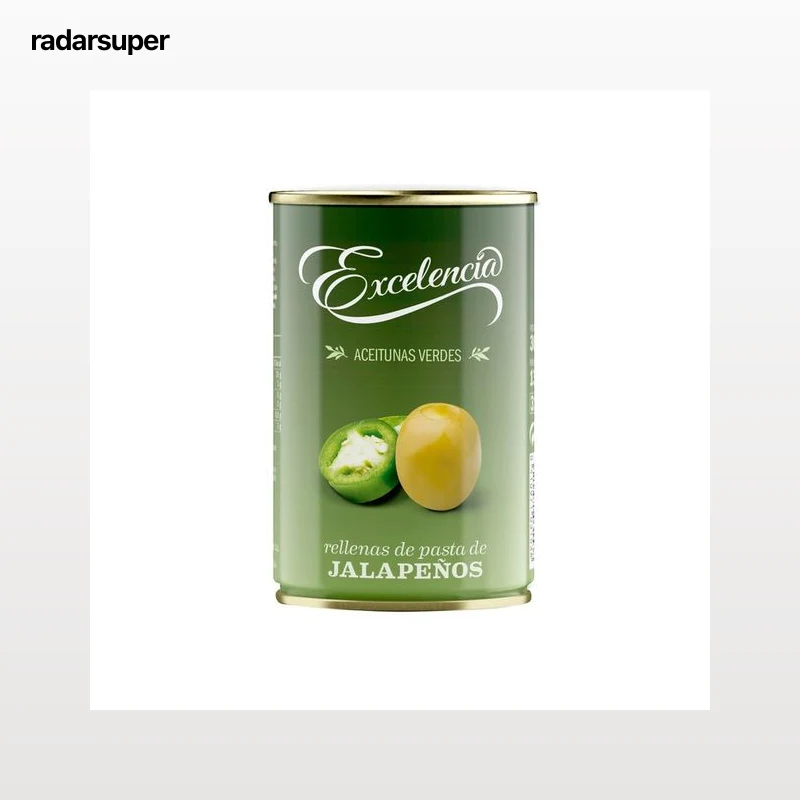 EXCELENCIA Aceitunas verdes manzanilla rellenas de jalapeño lata de 130 g.