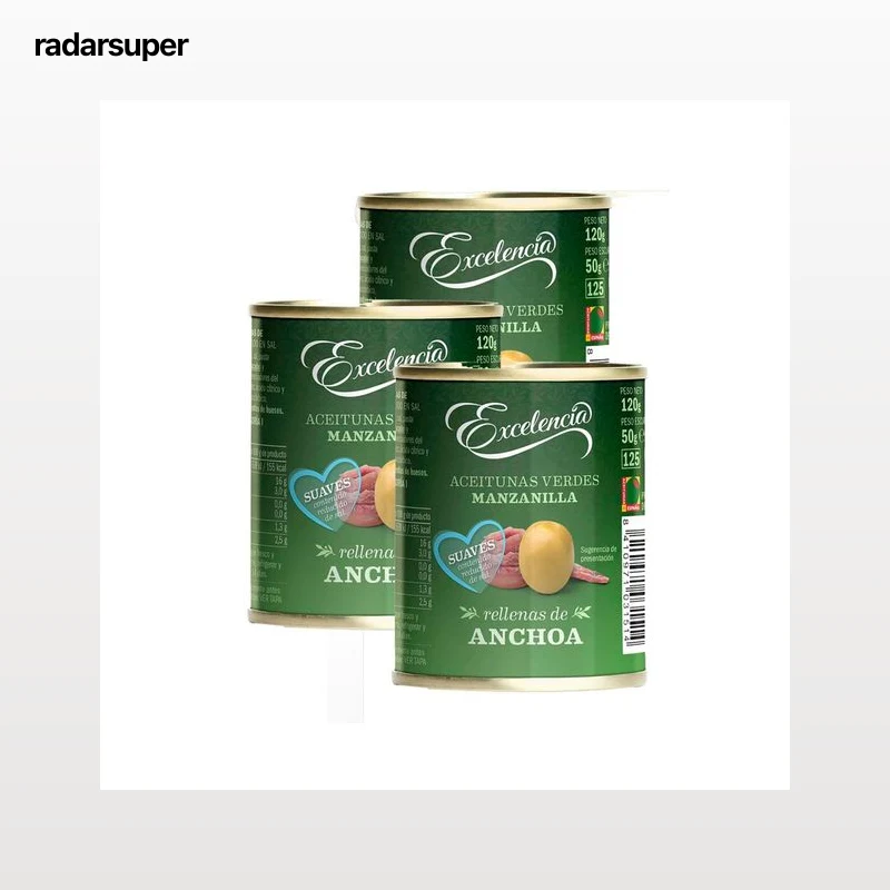 EXCELENCIA Aceitunas verdes rellena de anchoa suave 3 uds x 50 g.