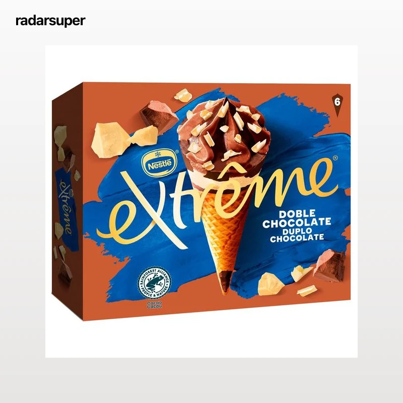 EXTRÈME Cono de helado de chocolate blanco, con leche y negro, con virutas de chocolate blanco 6 x 120 ml.