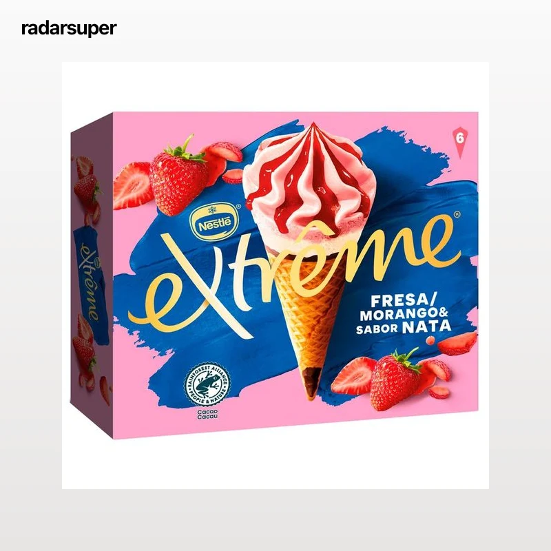 EXTRÈME Cono de helado de fresa y nata son sirope de fresa 6 x 120 ml.