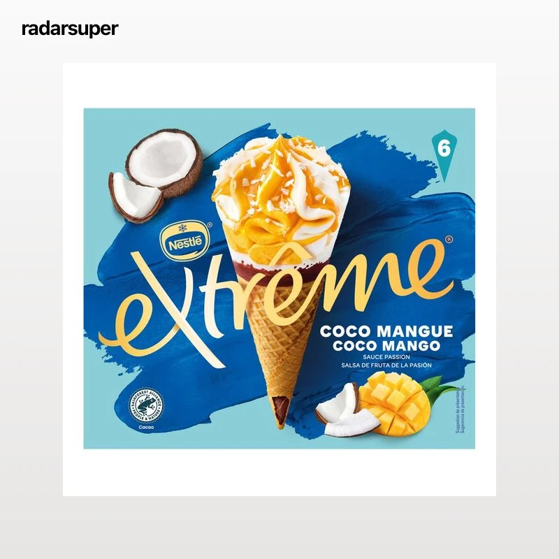 EXTRÉME de Nesté Conos de helado de coco y mango y salsa de fruta de la pasión 6 x 110 ml.