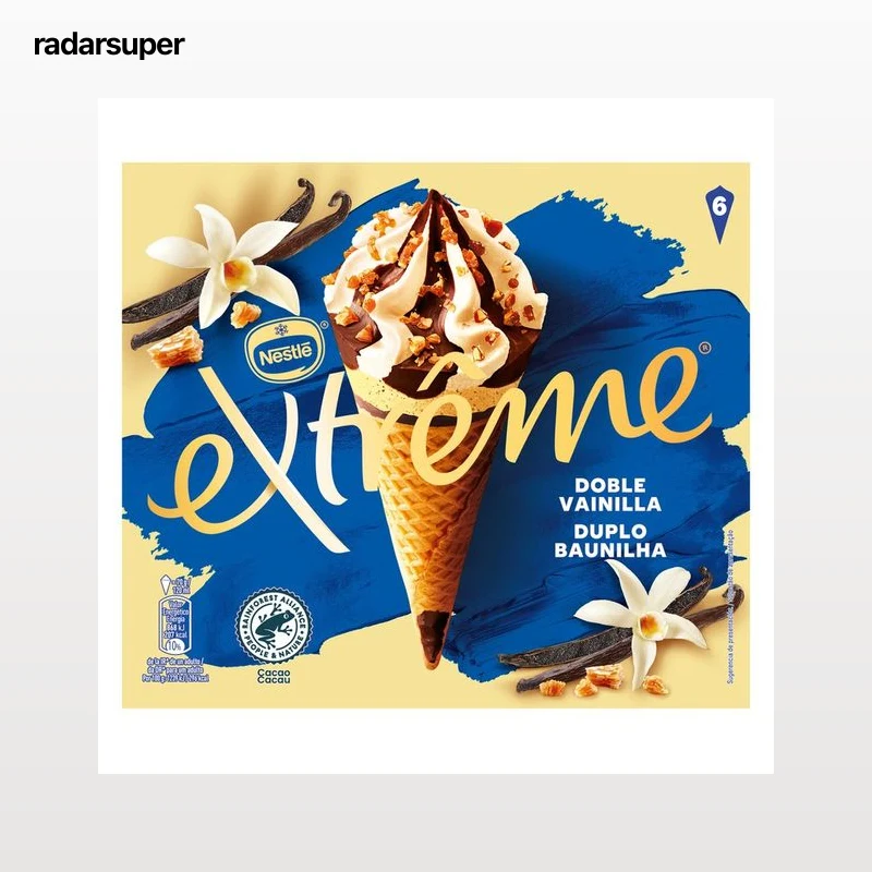 EXTRÈME de Nestlé Cono de helado de vainilla y chocolate con trocitos de almendras 6 x 120 ml.