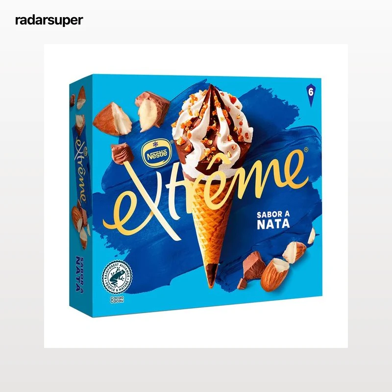 EXTRÈME de Nestlé Conos de helado de nata con almendra caramelizada y salsa de chocolate 6 x 110 ml.