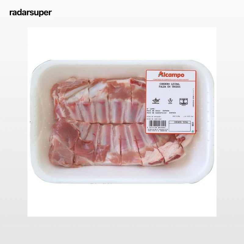 Falda en trozos de cordero lechal, ideal para barbacoa, freir y asados