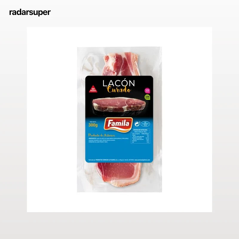 FAMILIA Lacón asturiano curado, en trozos sin hueso, elaborado sin gluten y sin lactosa FAMILIA 300 g.