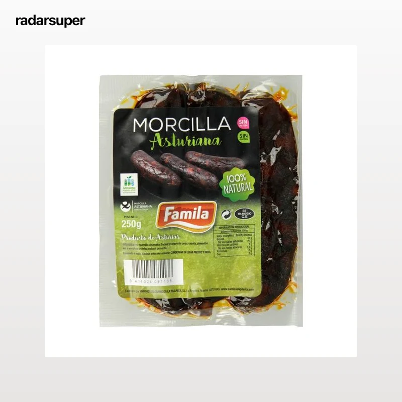 FAMILIA Morcilla ahumada asturiana, elaborada con ingredientes 100% naturales, sin gluten y sin lactosa FAMILIA 250 g.