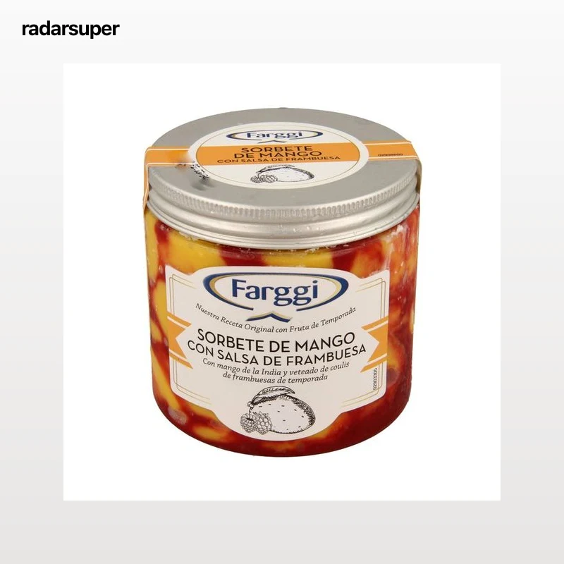 FARGGI Tarrina de sorbete de mango con salsa se frambuesa 450 ml.