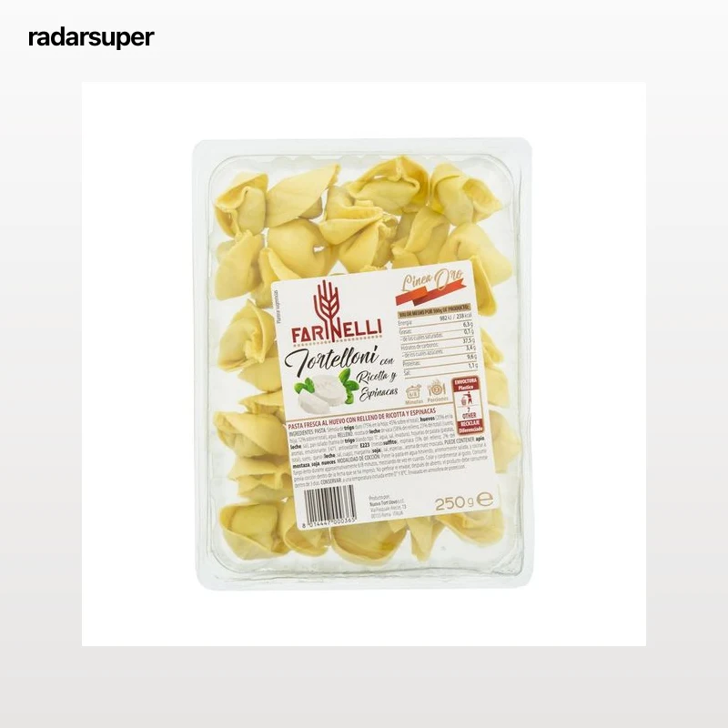 FARINELLI Linea oro Tortelloni de pasta fresca al huevo rellenos de queso Ricotta y espinacas 250 g.