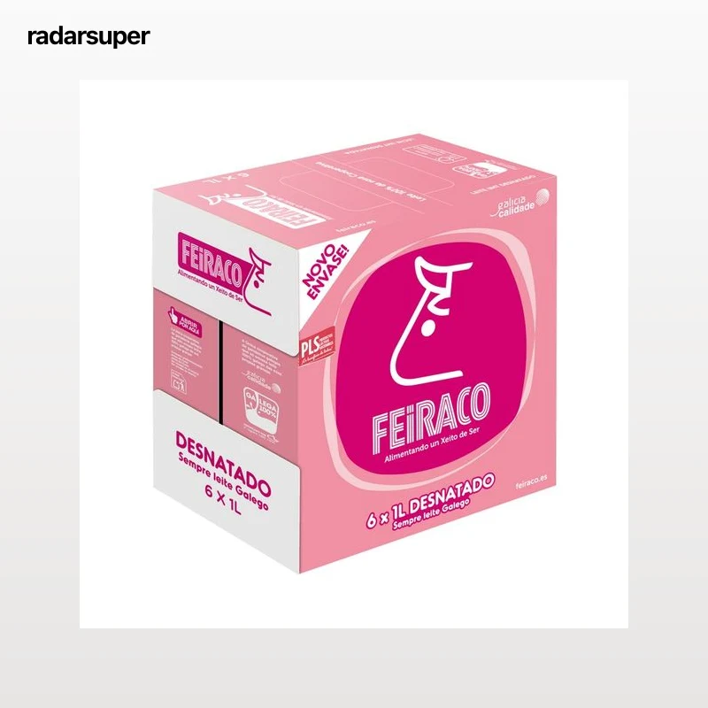 FEIRACO Leche de vaca desnatada y de origen 100% gallega 6 x 1l.