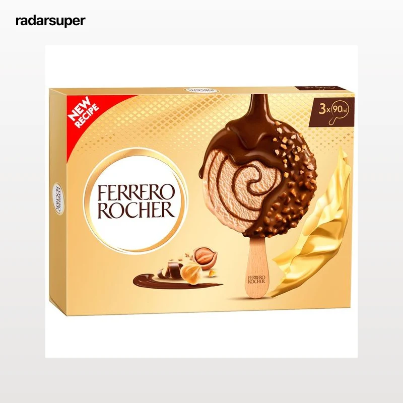 FERRERO ROCHER Bombon helado de avellana recubierto de chocolate con trozos de avellana 4 x 70 ml.