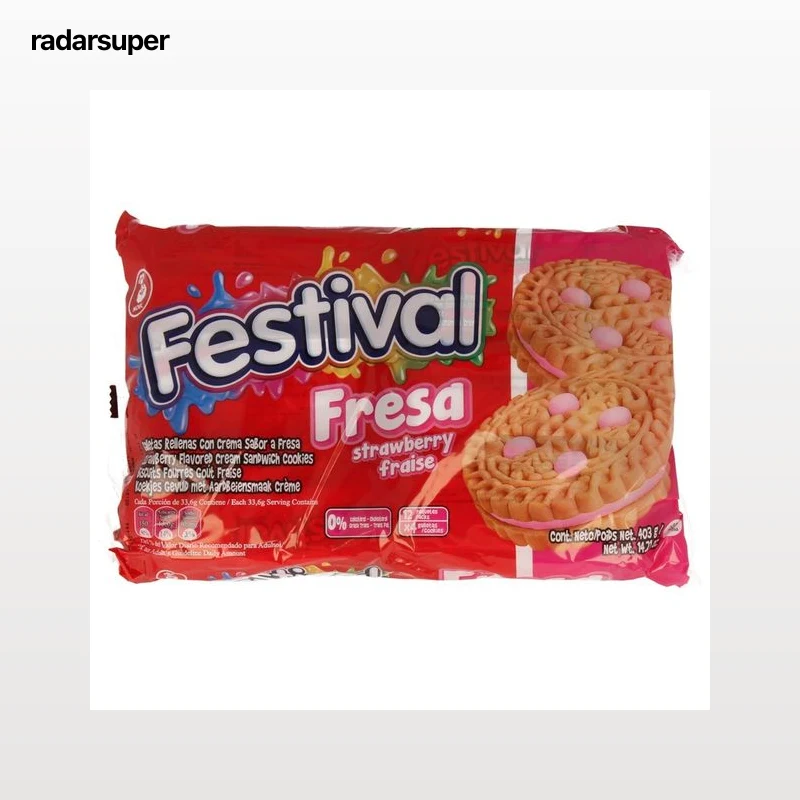 FESTIVAL Galletas rellenas con crema sabor a fresa 415 g.