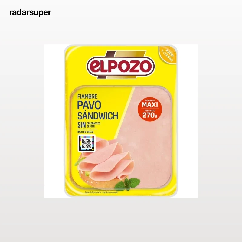 Fiambre de pechuga de pavo para Sándwich en lonchas El Pozo sin gluten 270 g