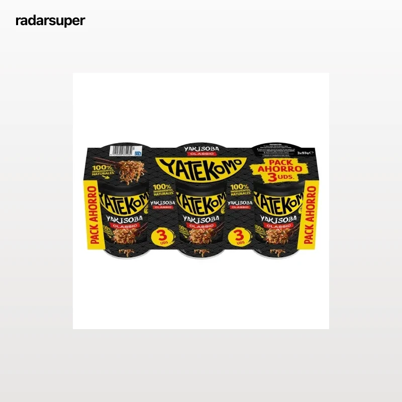 Fideos orientales clásicos Yatekomo Yakisoba pack 3 unidades de 93 g.