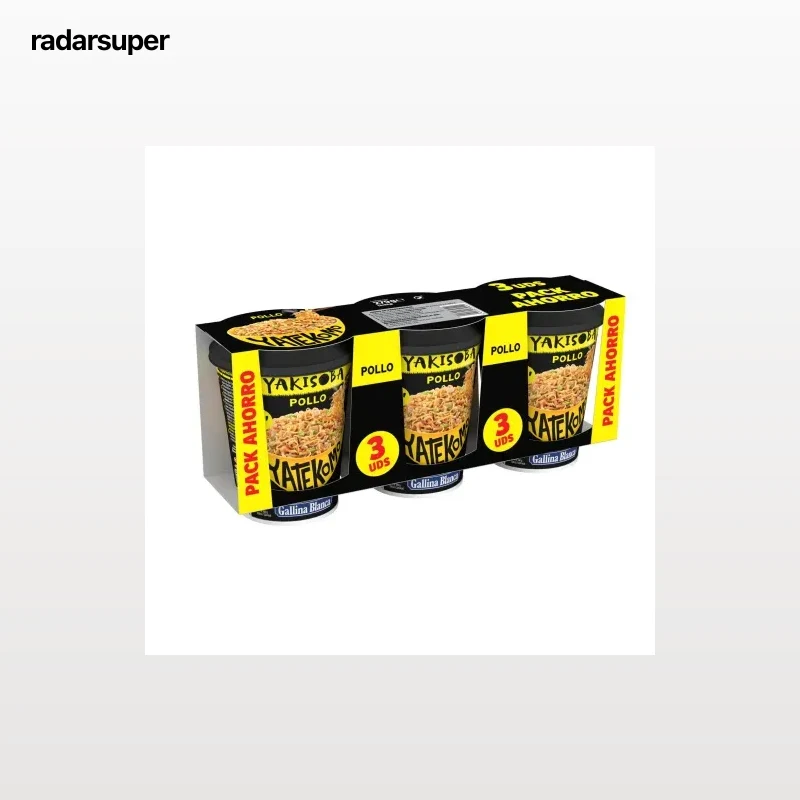 Fideos orientales de pollo Yakisoba Yatekomo Gallina Blanca pack 3 unidades de 93 g.