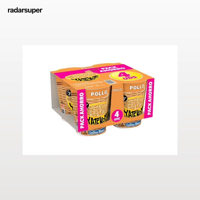 Fideos orientales Pollo Yatekomo pack de 4 vasos de 60g