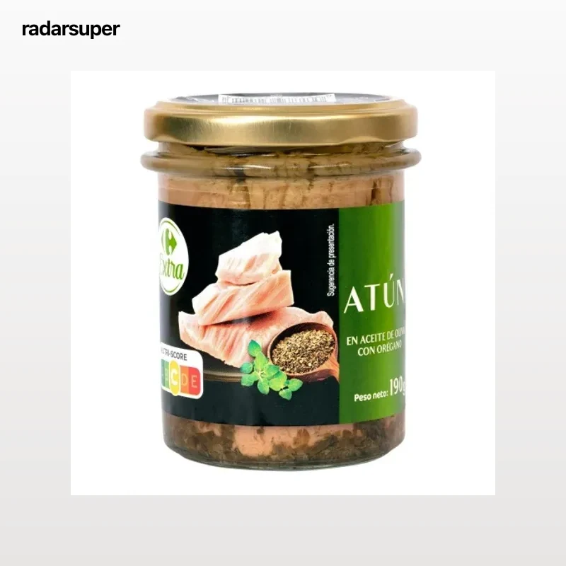 Filete de atún con orégano en aceite de oliva Extra Carrefour 130 g.