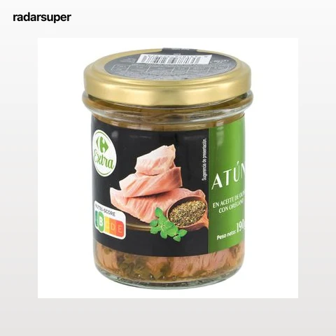Filete de atún con orégano en aceite de oliva Extra Carrefour 130 g.