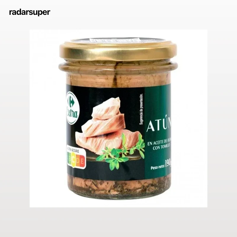 Filete de atún con tomillo en aceite de oliva Extra Carrefour 130 g.