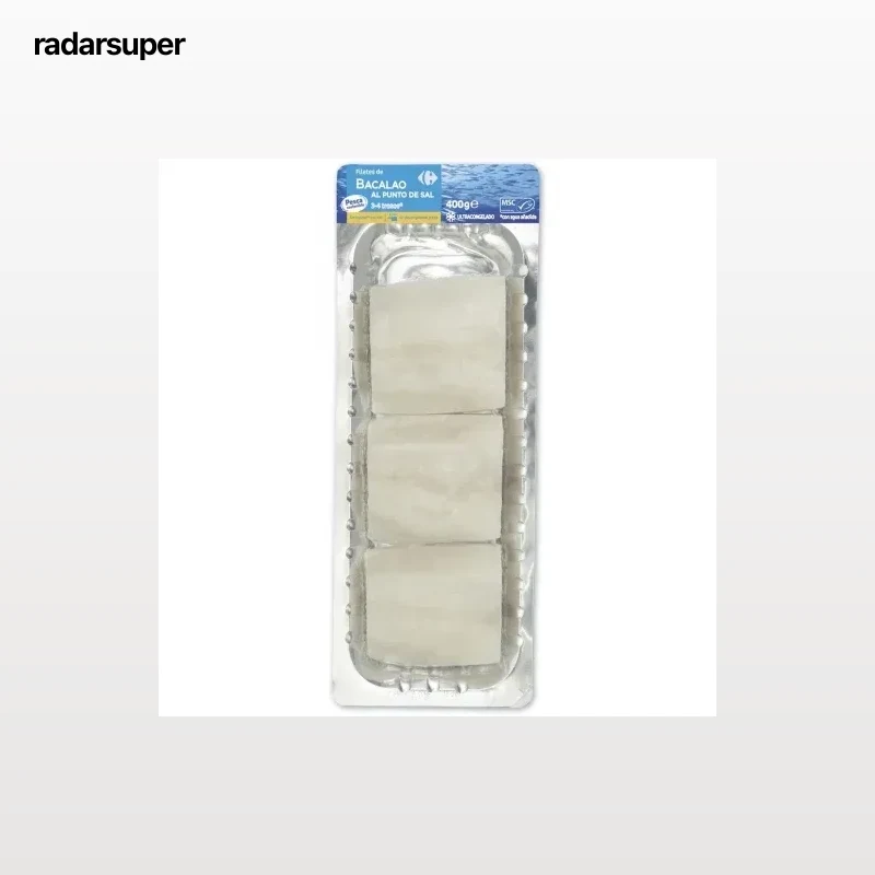 Filete de bacalao procedente de pesca sostenible al punto de sal ultracongelado Carrefour 400 g.