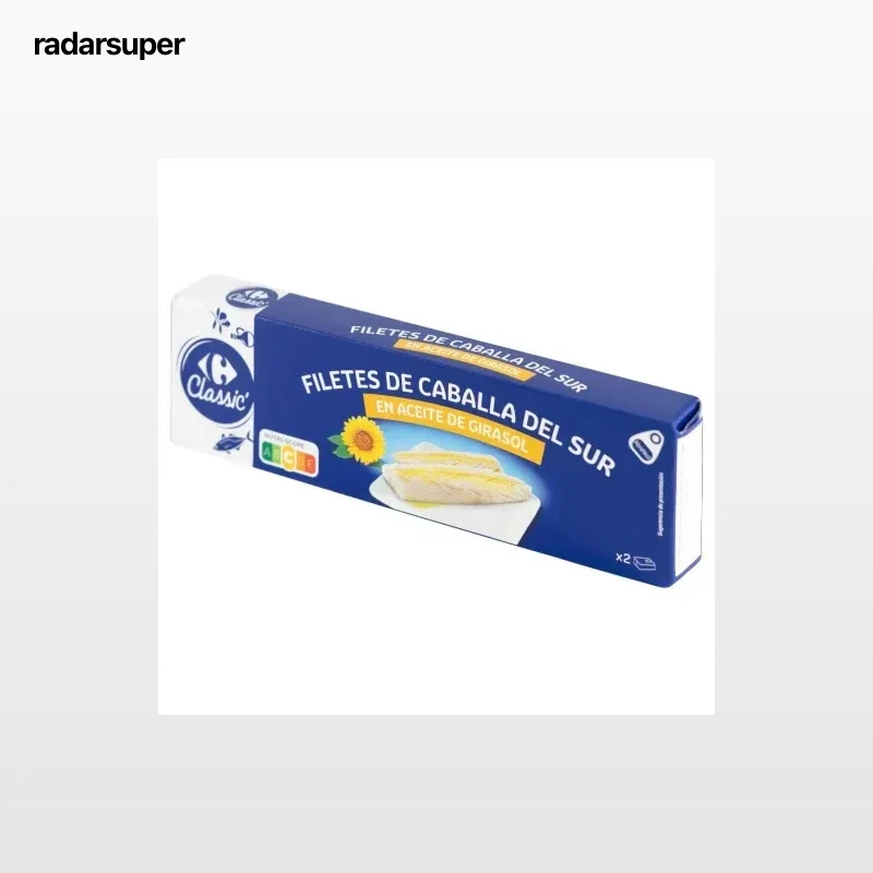 Filete de caballa del sur en aceite de girasol Classic Carrefour pack 2 unidades de 65 g.