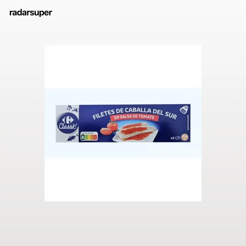 Filete de caballa del sur en tomate Classic Carrefour pack de 3 latas de 65 g.