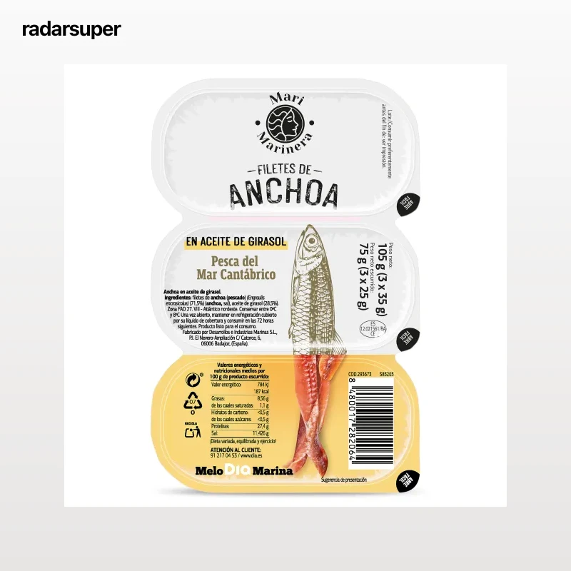 Filetes de anchoa en aceite de girasol Dia Mari Marinera 3 x 25 g