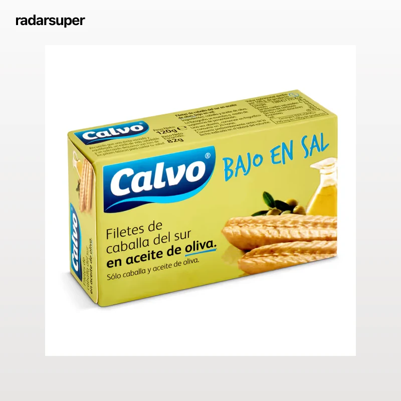 Filetes de caballa en aceite de oliva bajo en sal Calvo 82 g