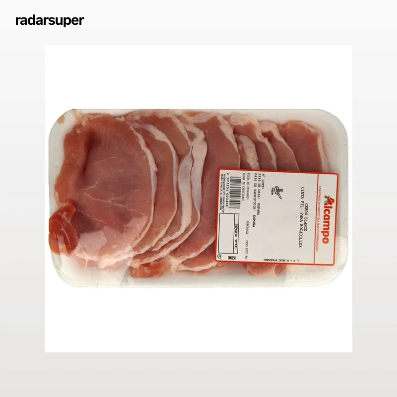 Filetes de cinta de lomo de cerdo con corte fino.