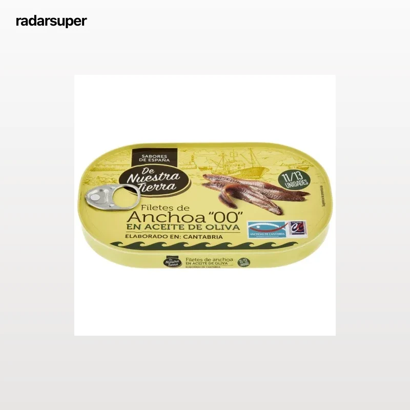 Filetes de anchoa del Cantábrico en aceite de oliva De Nuestra Tierra 60 g.
