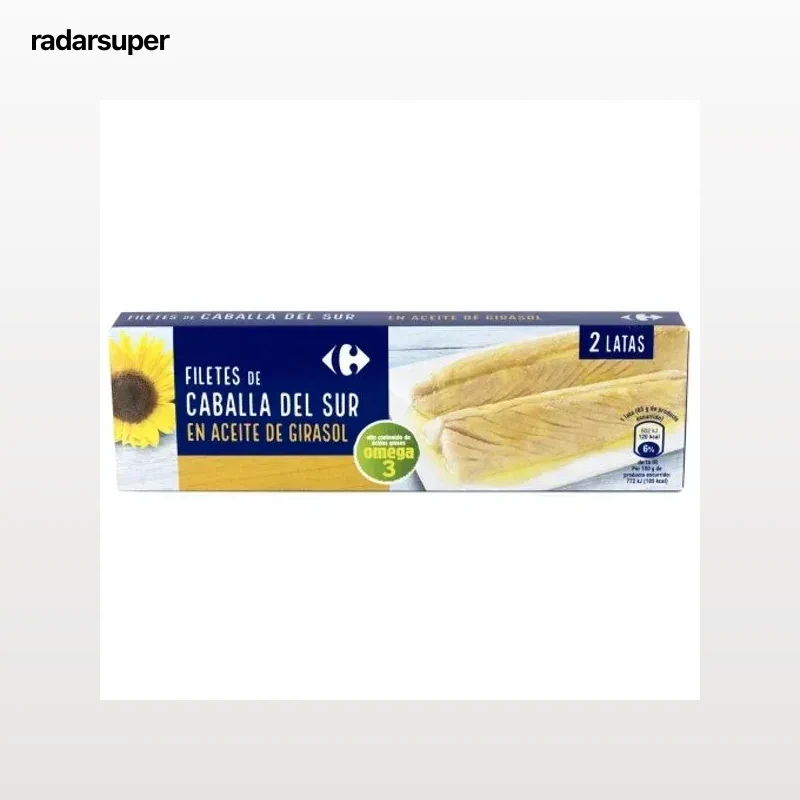 Filetes de caballa del sur en aceite de girasol Classic Carrefour pack de 2 latas de 65 g.