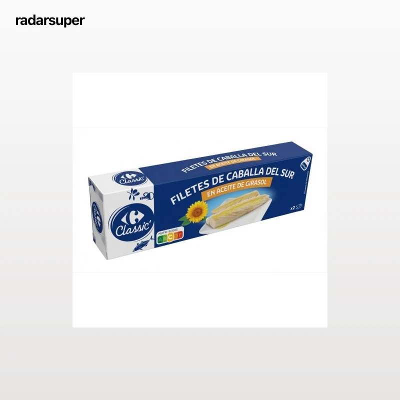 Filetes de caballa del sur en aceite de girasol Classic Carrefour pack de 2 unidades de 85 g.