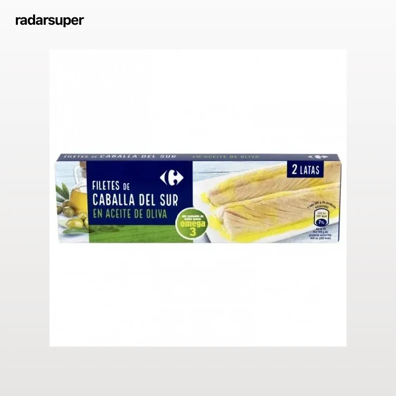Filetes de caballa del sur en aceite de oliva Classic Carrefour pack de 2 latas de 65 g.
