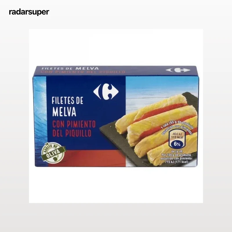 Filetes de melva con pimiento del piquillo en aceite de oliva Carrefour 65 g.