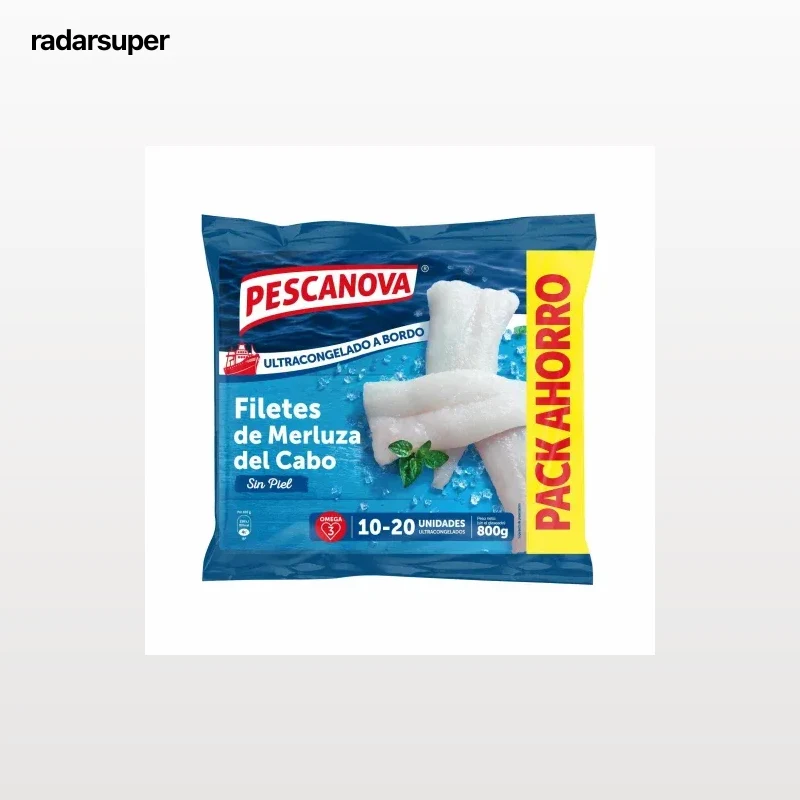 Filetes de merluza sin piel ultracongelados Pescanova 800 g.
