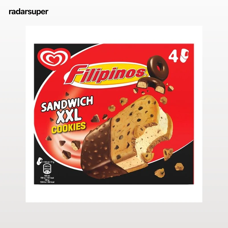 FILIPINOS de Frigo Sandwich XXL de helado de galleta con chips de galletas de chocolate 4 x 130 ml.