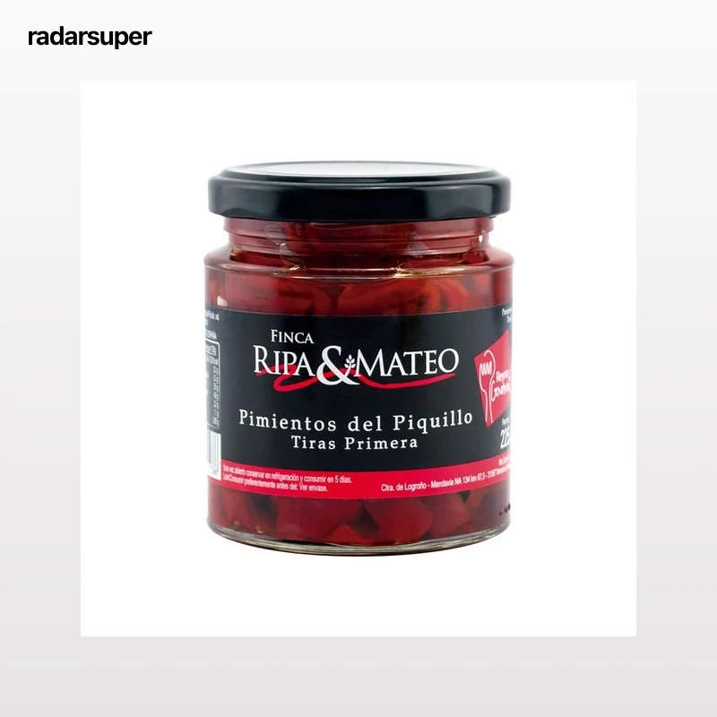 FINCA RIPA & MATEO Pimientos del Piquillo en tiras frasco de 210 g.
