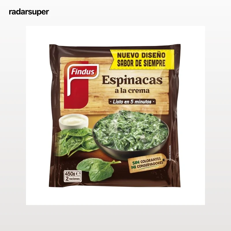 FINDUS Bolsa de espinacas a la crema, sin colorantes, ni conservantes 450 g.