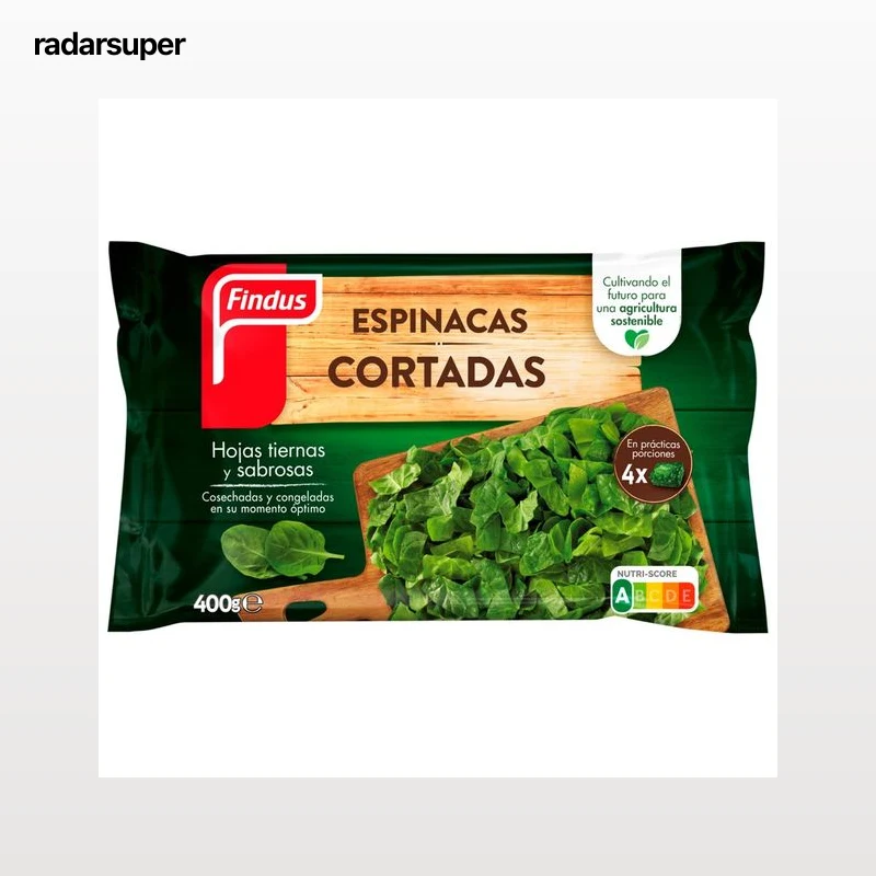 FINDUS Espinacas cortadas, cosechadas y congeladas en su momento óptimo 400 g.