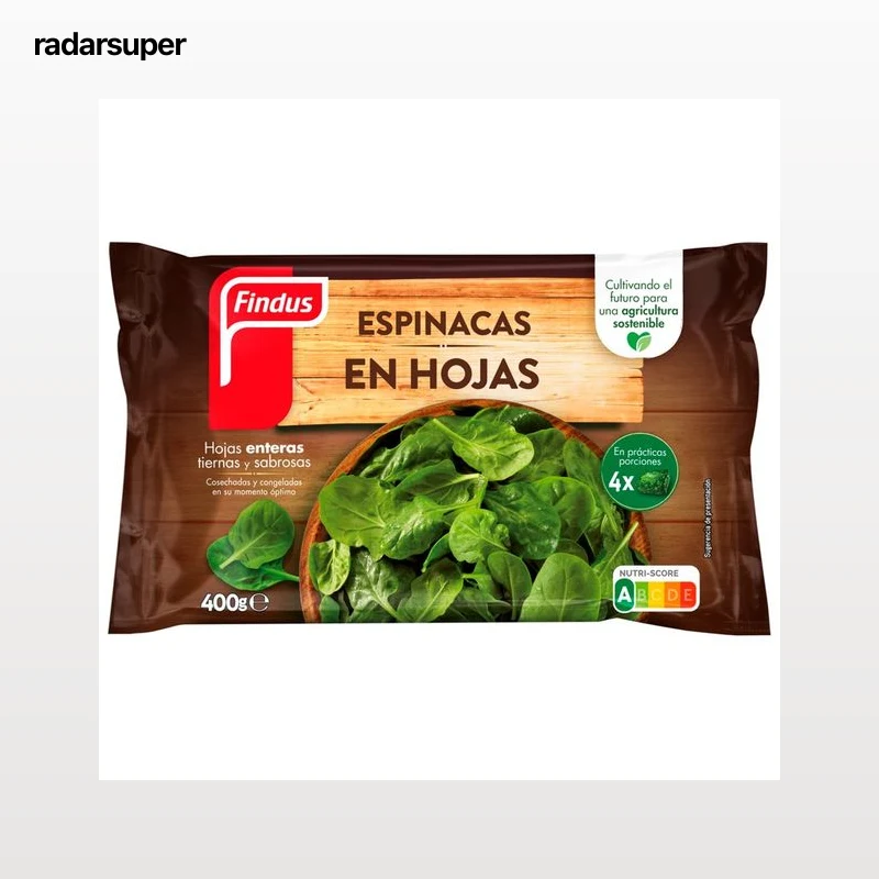 FINDUS Espinacas en hojas enteras, cosechadas y congeladas en su momento óptimo 400 g.