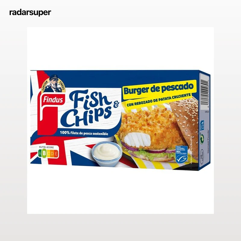 FINDUS Fish & chips Burger de pescado MSC (pesca sostenible certificada) con rebozado de patata crujiente 270 g.