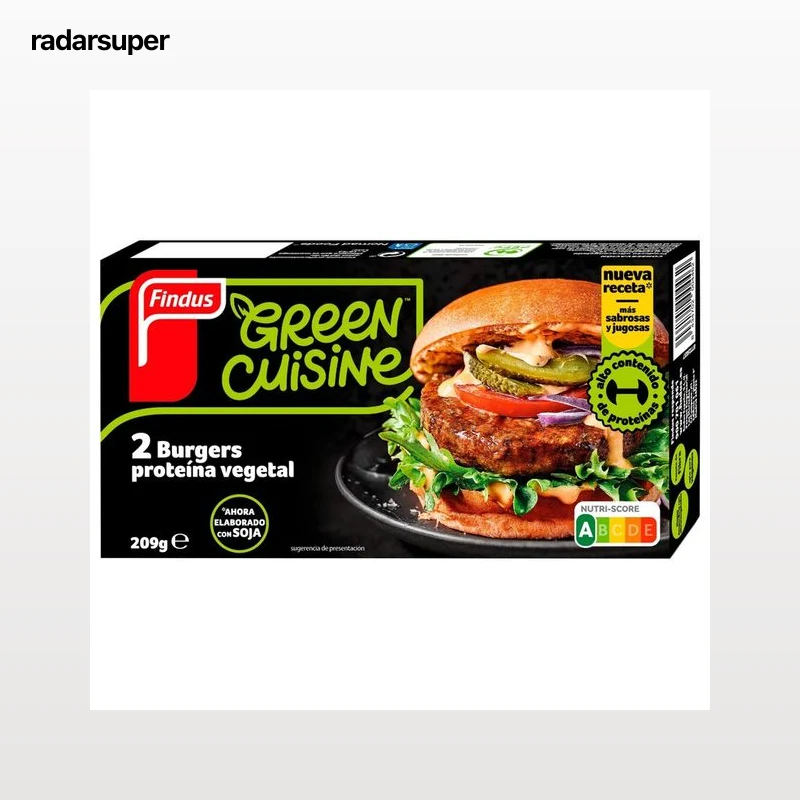 FINDUS Green cuisine Burgers veganas de proteína de guisante y soja 2 x 100 g.