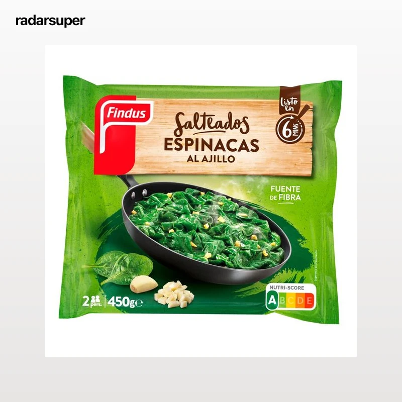 FINDUS Salteado de espinacas al ajillo, listo en tan sólo 6 minutos 450 g.