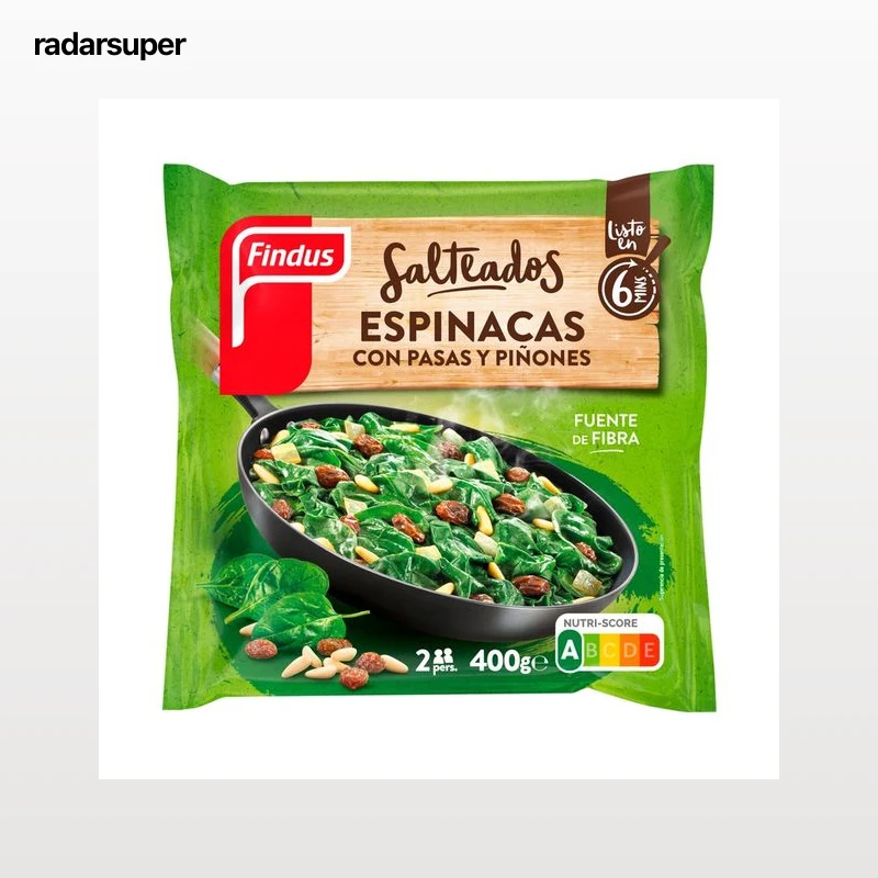 FINDUS Salteado de espinacas con pasas y piñones 400 g.